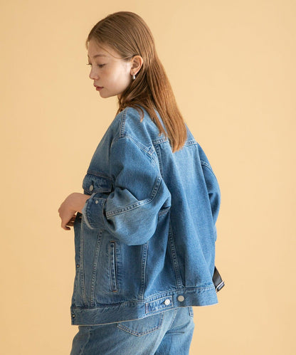 無領寬鬆牛仔夾克