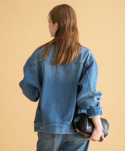 無領寬鬆牛仔夾克