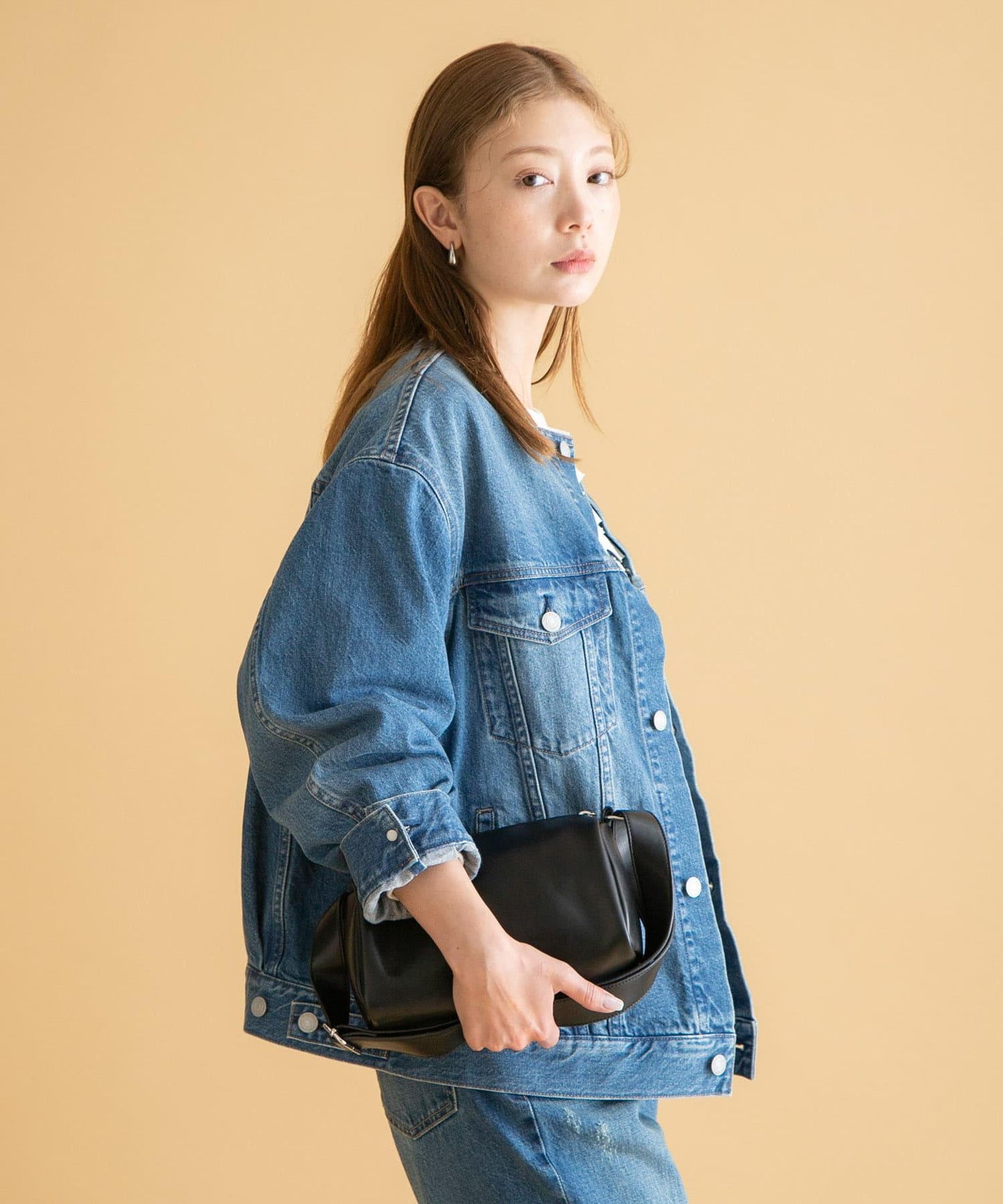 無領寬鬆牛仔夾克