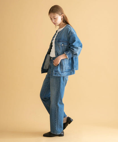 無領寬鬆牛仔夾克