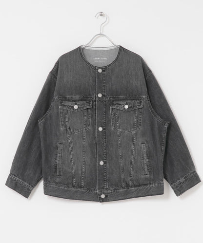 無領寬鬆牛仔夾克