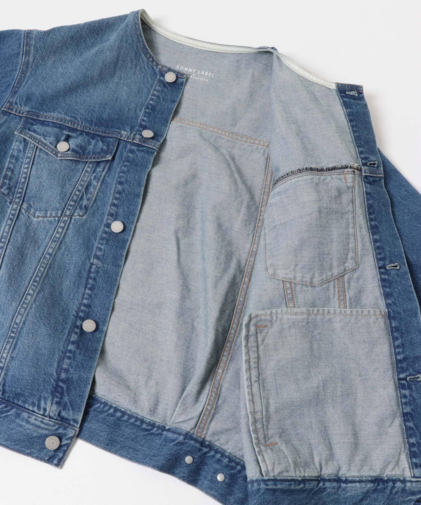 無領寬鬆牛仔夾克