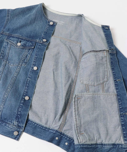 無領寬鬆牛仔夾克