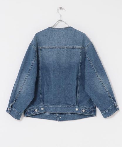 無領寬鬆牛仔夾克