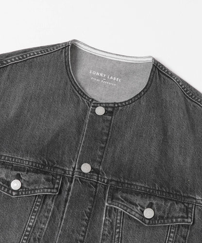 無領寬鬆牛仔夾克
