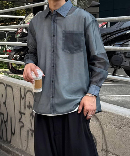 網眼拼花長袖襯衫