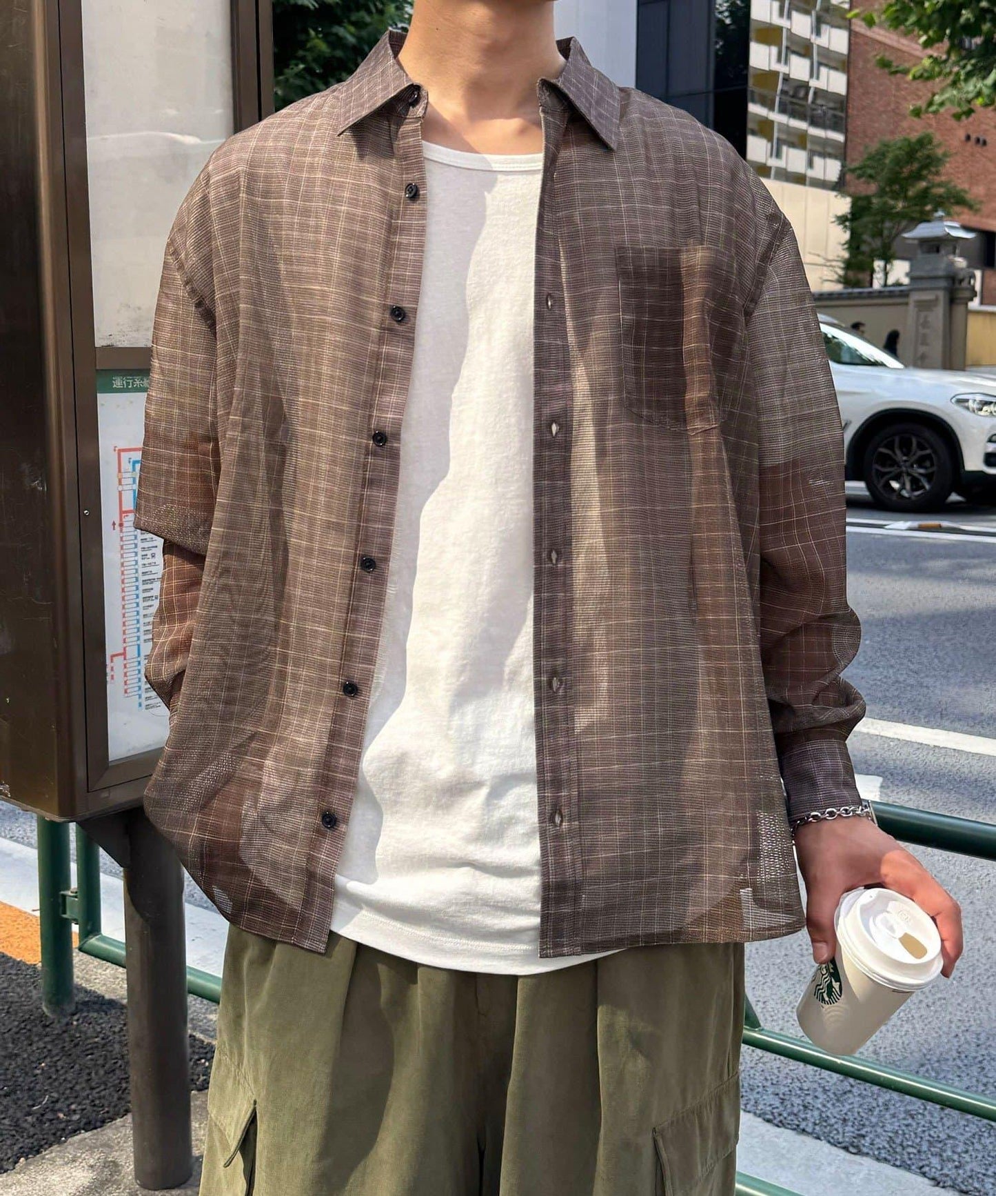 網眼拼花長袖襯衫