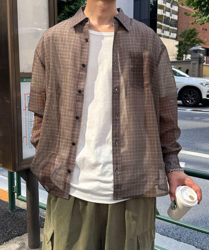 網眼拼花長袖襯衫
