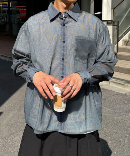 網眼拼花長袖襯衫