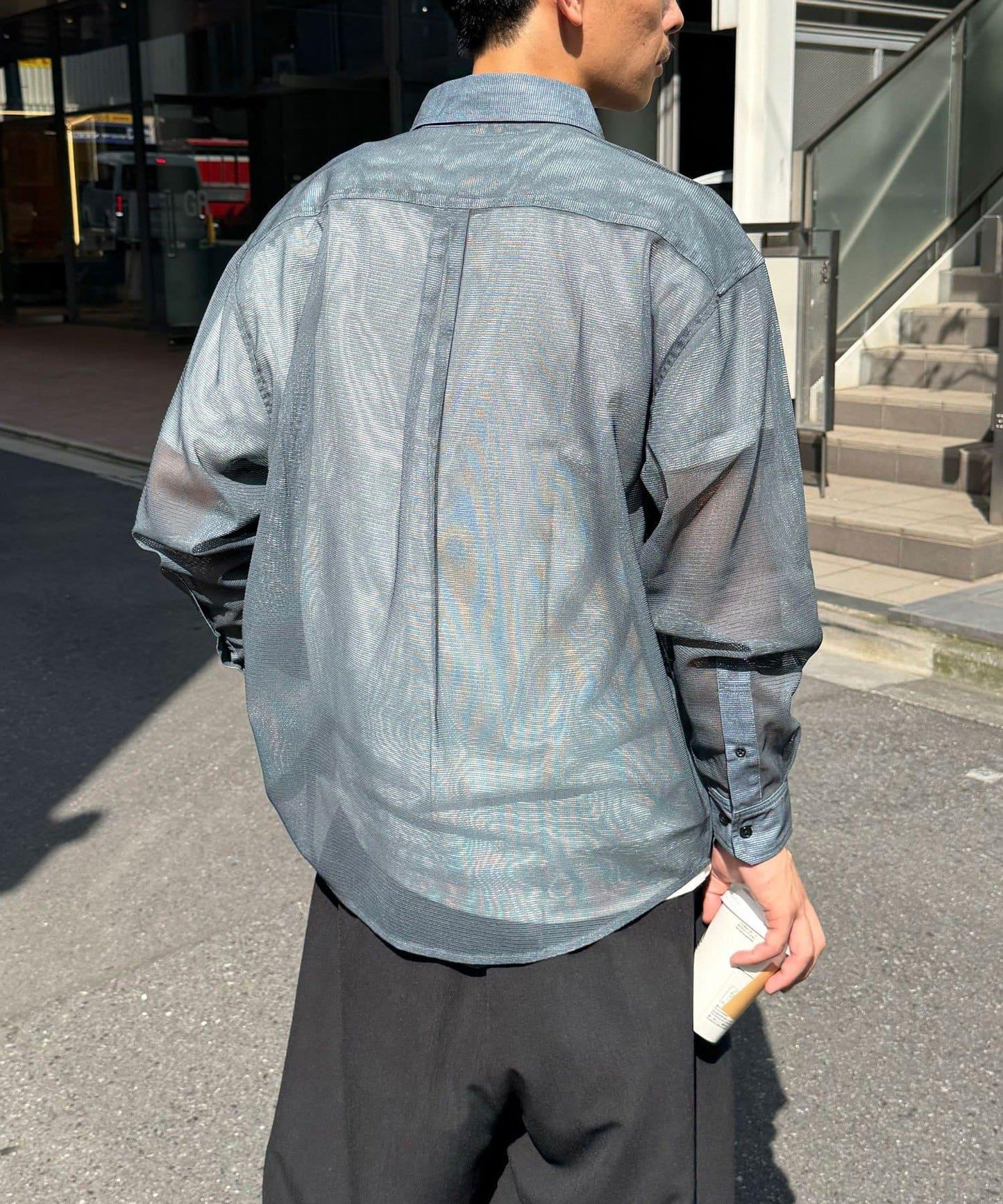 網眼拼花長袖襯衫