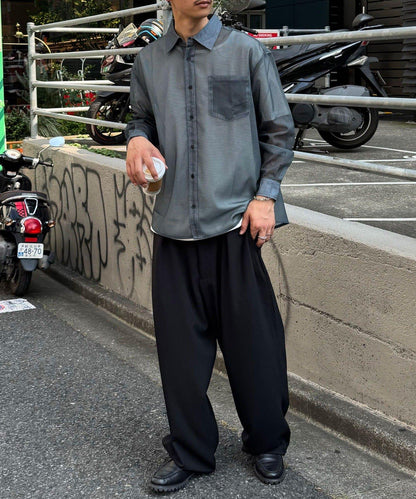 網眼拼花長袖襯衫