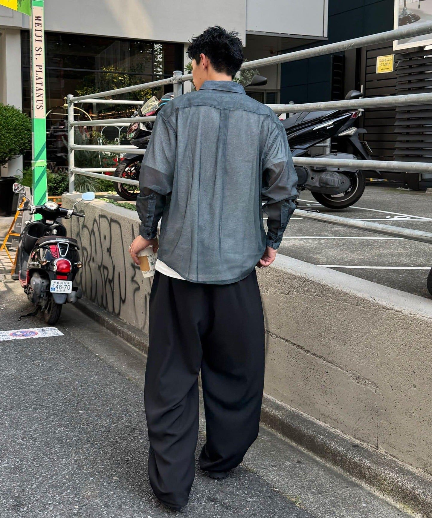 網眼拼花長袖襯衫