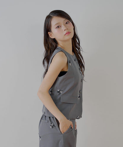 Chico 花卉刺繡無袖馬甲