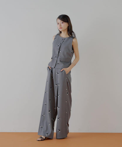 Chico 花卉刺繡無袖馬甲