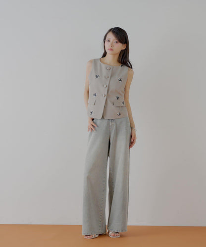 Chico 花卉刺繡無袖馬甲