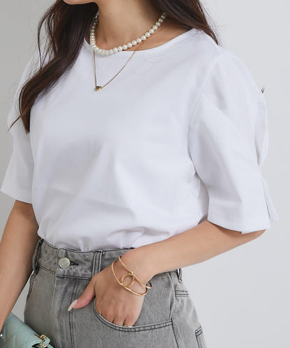 褶袖設計 針織上衣