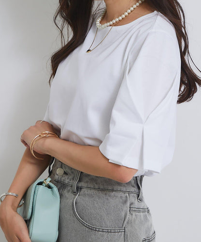 褶袖設計 針織上衣