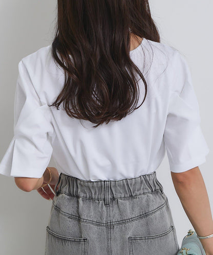 褶袖設計 針織上衣