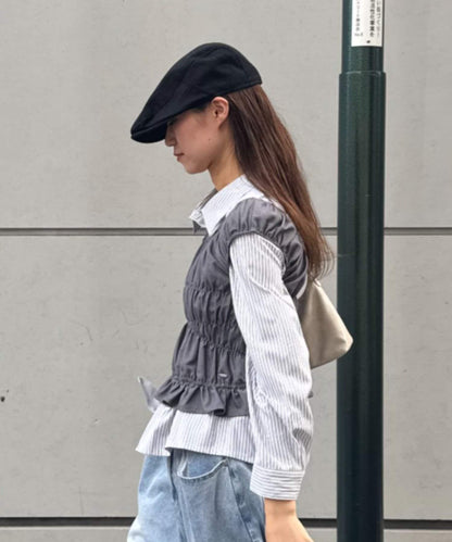 【CIAOPANIC TYPY】帶褶皺吊帶背心的條紋襯衫