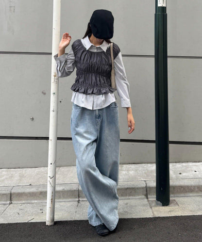 【CIAOPANIC TYPY】帶褶皺吊帶背心的條紋襯衫