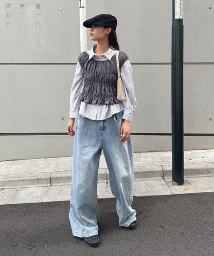 【TERIO韓國企劃】帶荷葉邊背心的條紋襯衫