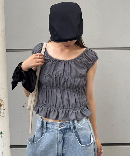 【TERIO韓國企劃】帶荷葉邊背心的條紋襯衫