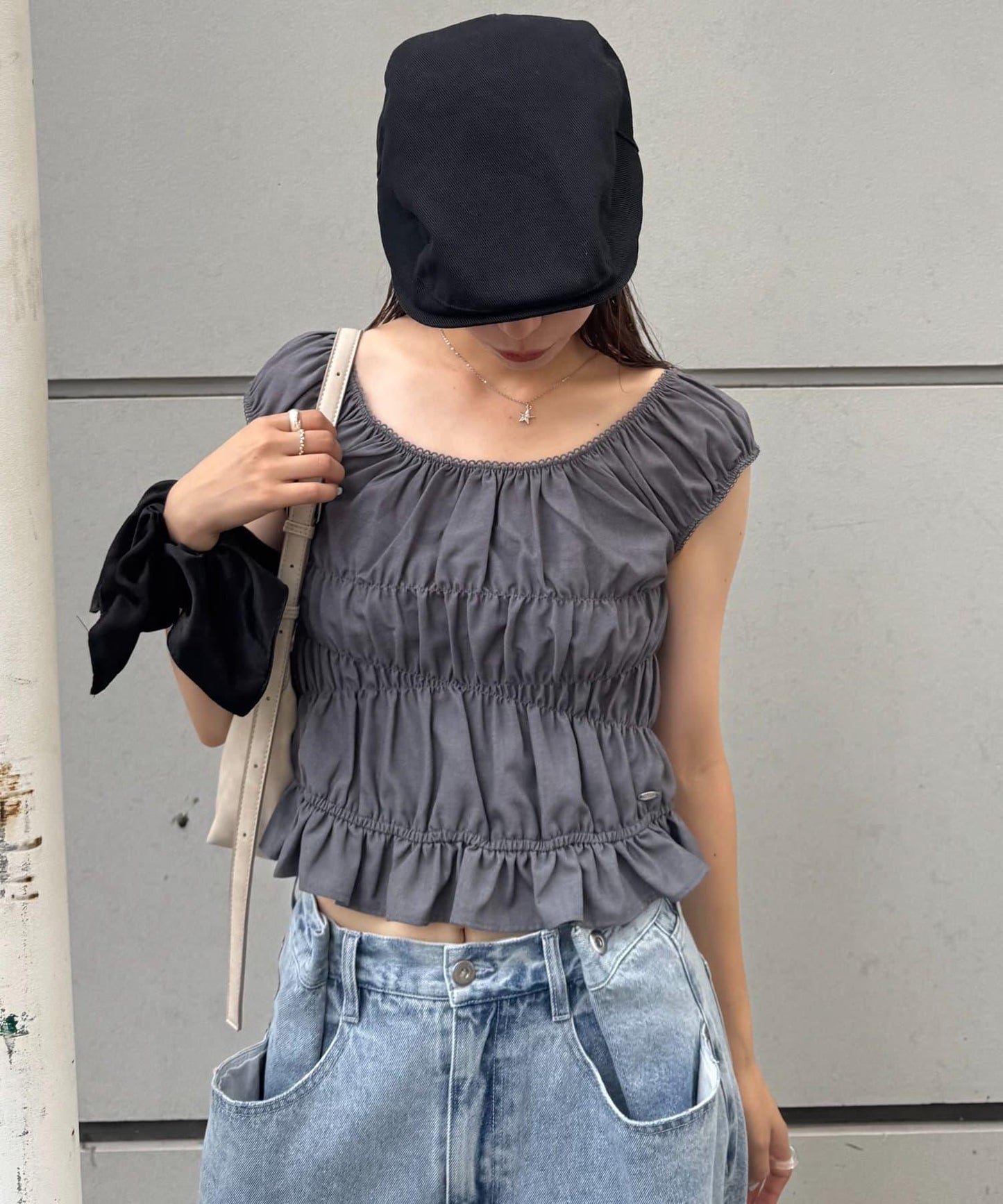 【CIAOPANIC TYPY】帶褶皺吊帶背心的條紋襯衫