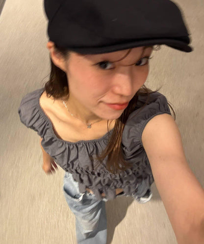 【TERIO韓國企劃】帶荷葉邊背心的條紋襯衫