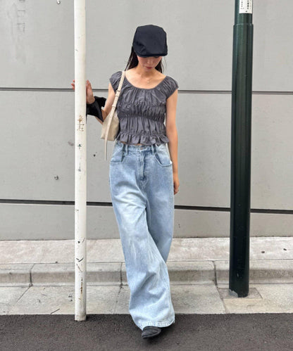 【CIAOPANIC TYPY】帶褶皺吊帶背心的條紋襯衫