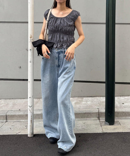 【CIAOPANIC TYPY】帶褶皺吊帶背心的條紋襯衫