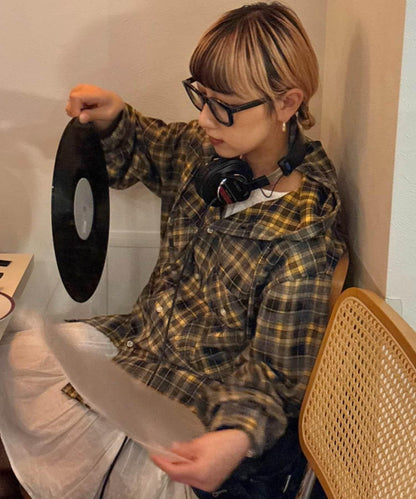 【亞卡企劃】帶食物口袋的混搭加工格子襯衫