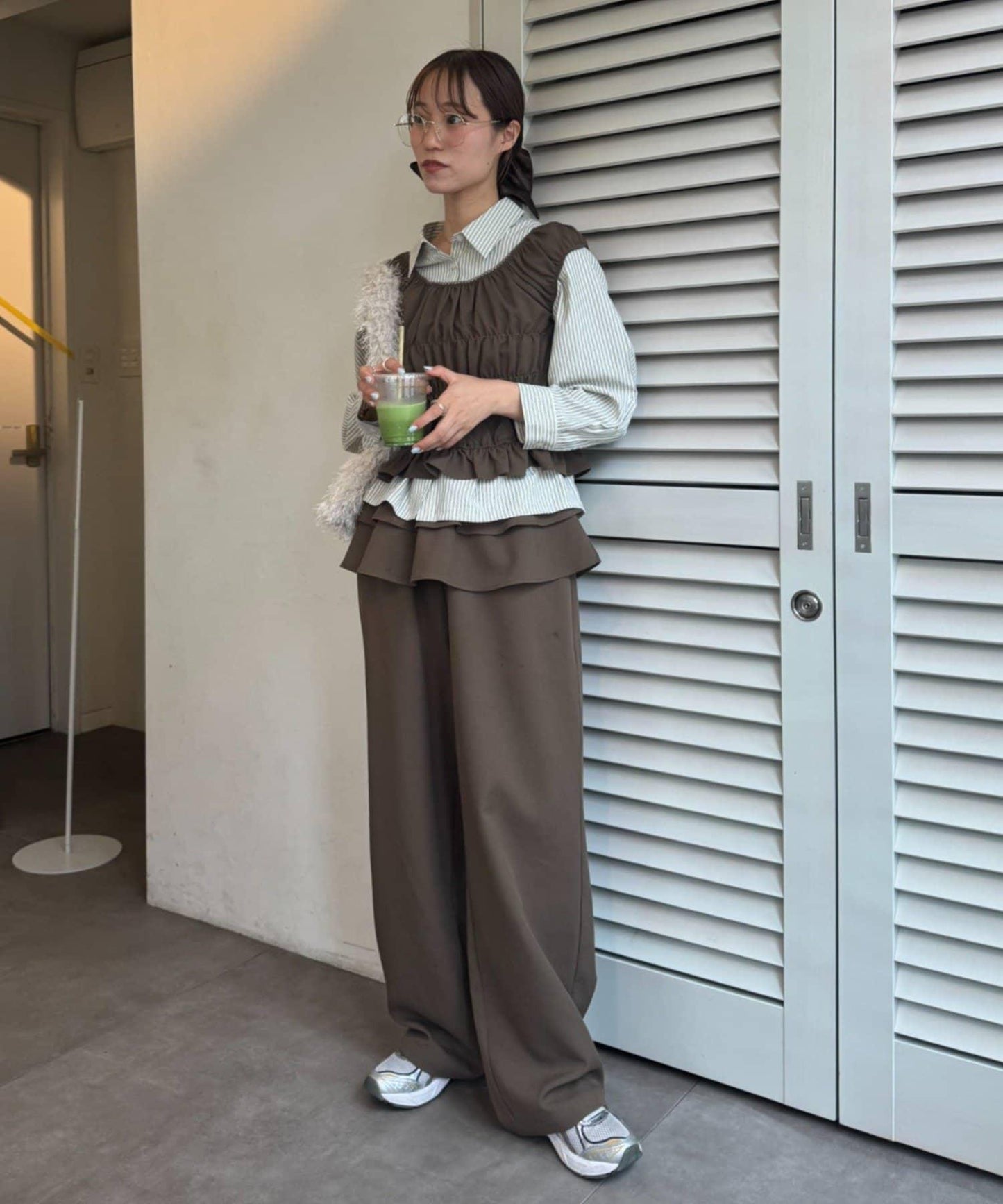 【TERIO韓國企劃】帶荷葉邊背心的條紋襯衫