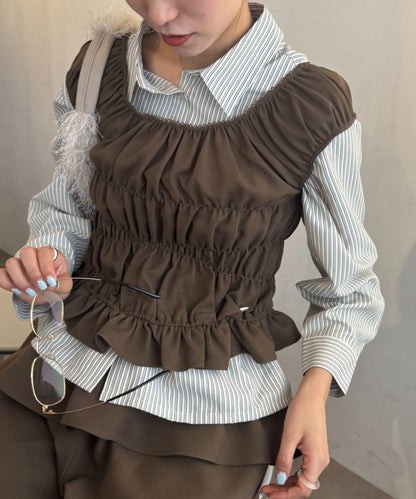 【CIAOPANIC TYPY】帶褶皺吊帶背心的條紋襯衫