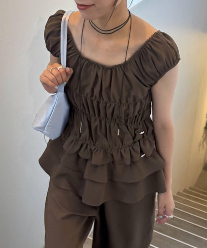 【TERIO韓國企劃】帶荷葉邊背心的條紋襯衫