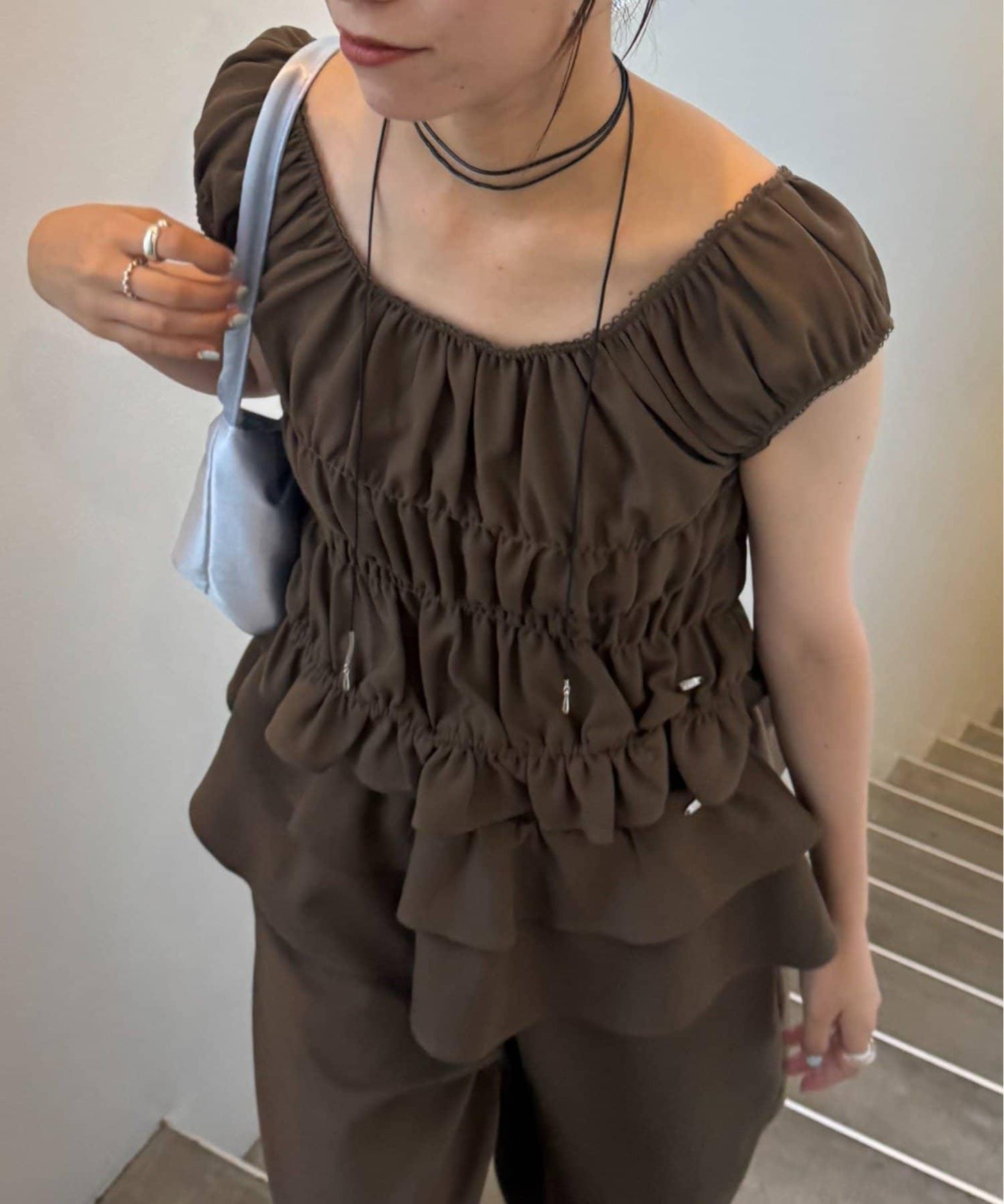 【TERIO韓國企劃】帶荷葉邊背心的條紋襯衫