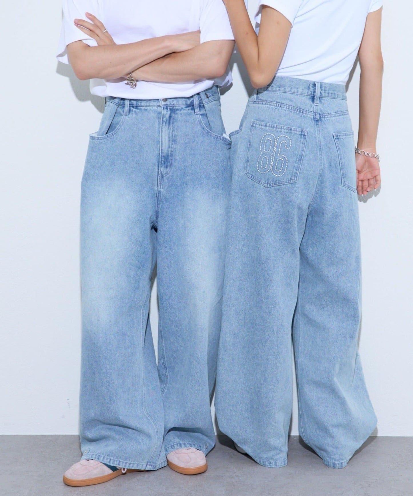 【薩基企劃】【可調節腰圍】超染褶皺設計牛仔褲