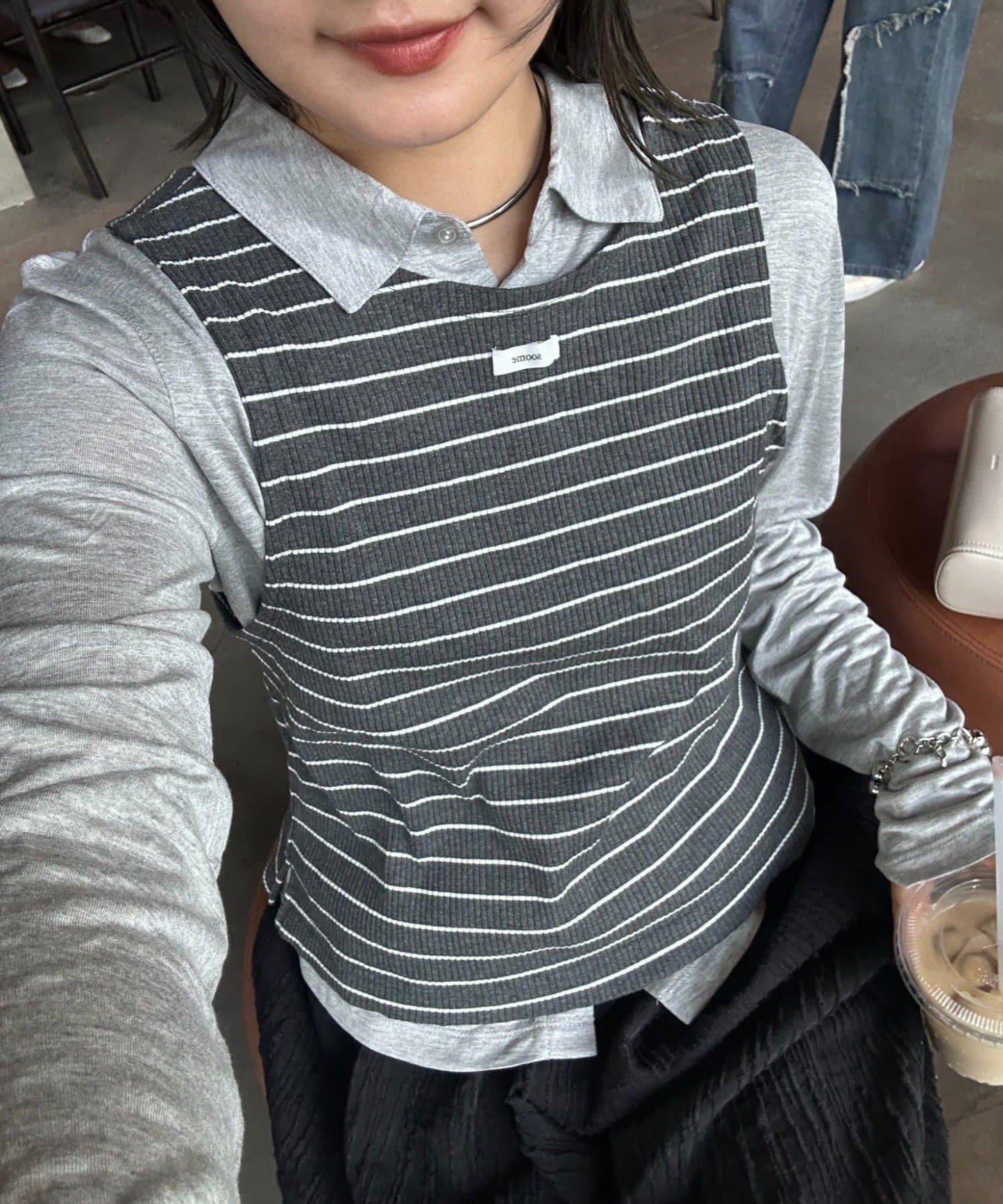 【CIAOPANIC TYPY】條紋背心疊穿翻領透視剪裁襯衫