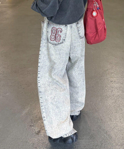 【薩基企劃】【可調節腰圍】超染褶皺設計牛仔褲