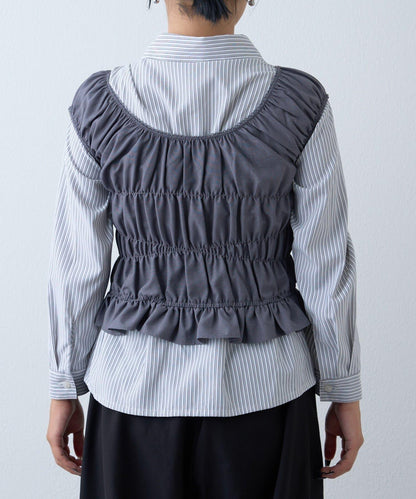 【TERIO韓國企劃】帶荷葉邊背心的條紋襯衫