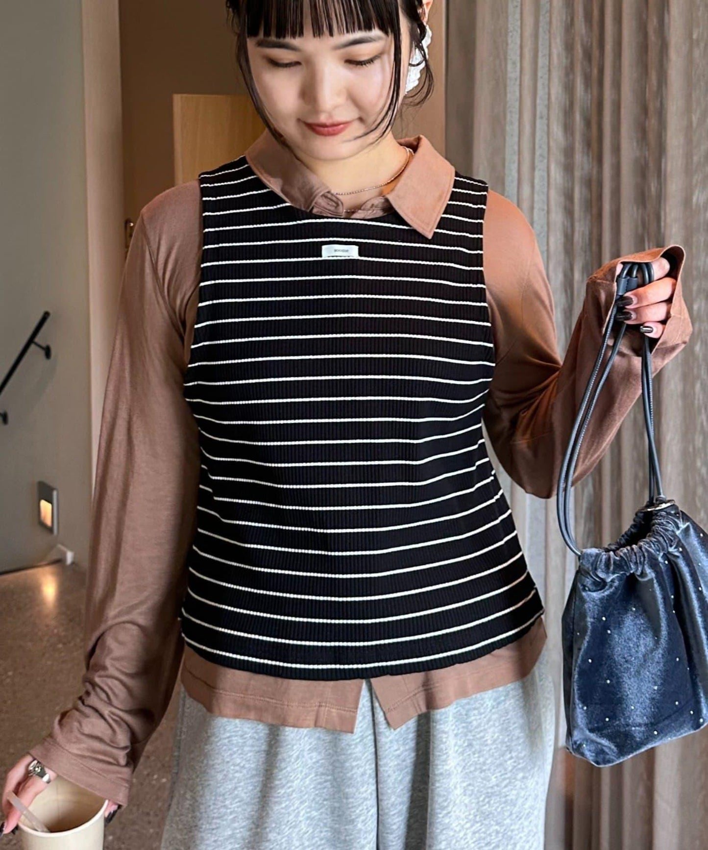 【CIAOPANIC TYPY】條紋背心疊穿翻領透視剪裁襯衫