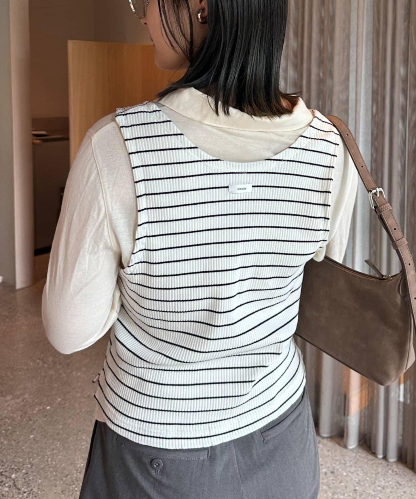 【CIAOPANIC TYPY】條紋背心疊穿翻領透視剪裁襯衫