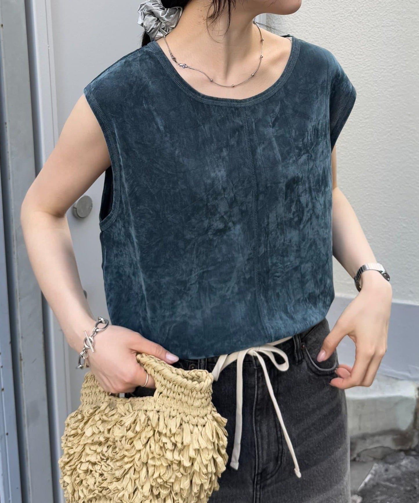 透明絨面顏色法式上衣