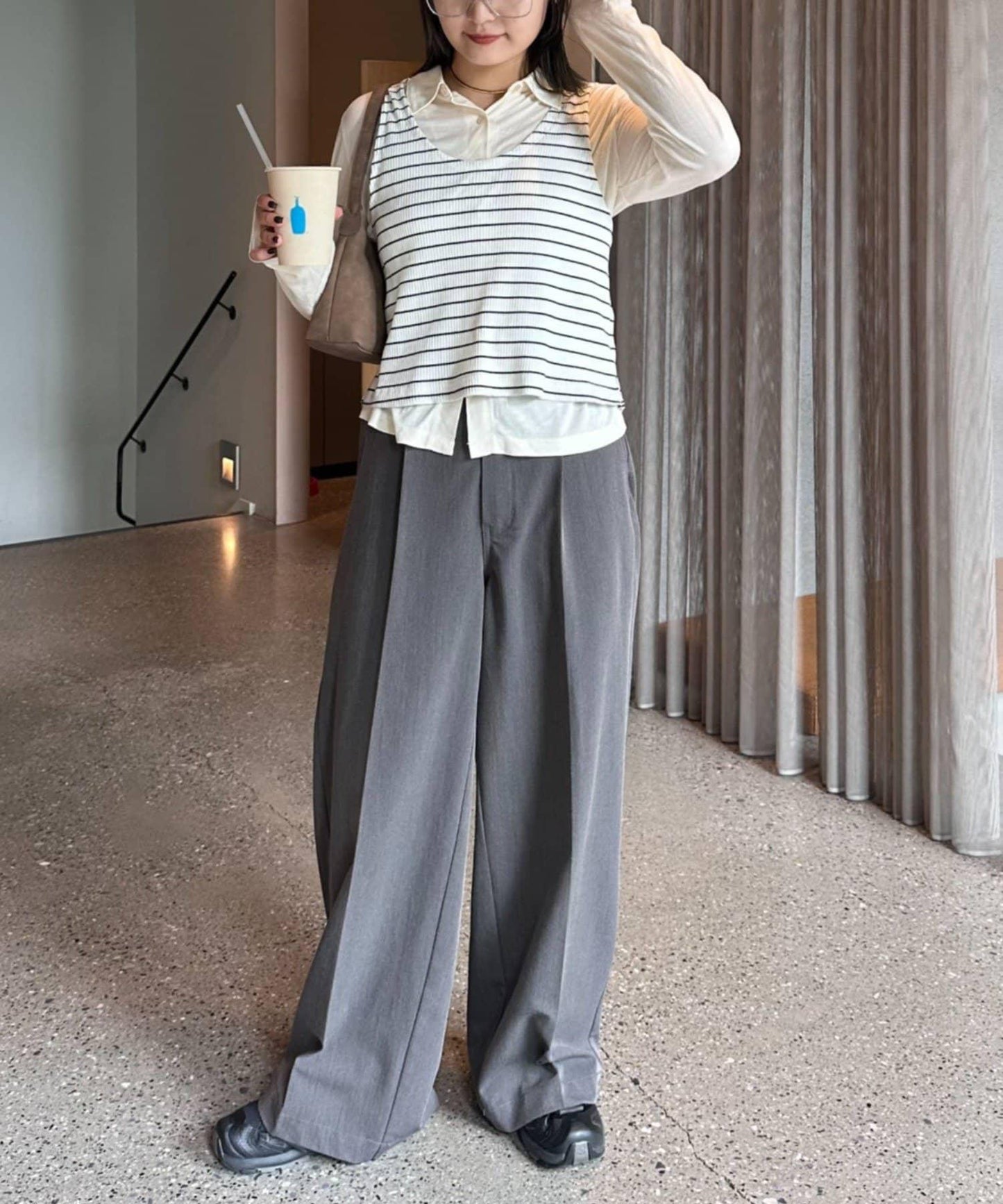 【CIAOPANIC TYPY】條紋背心疊穿翻領透視剪裁襯衫