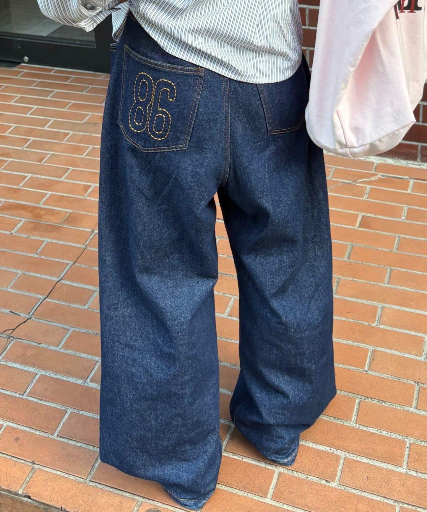 【薩基企劃】【可調節腰圍】超染褶皺設計牛仔褲