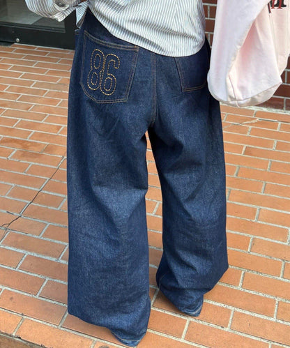 【薩基企劃】【可調節腰圍】超染褶皺設計牛仔褲