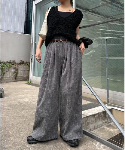 【CIAOPANIC TYPY】提花褶皺寬腿褲