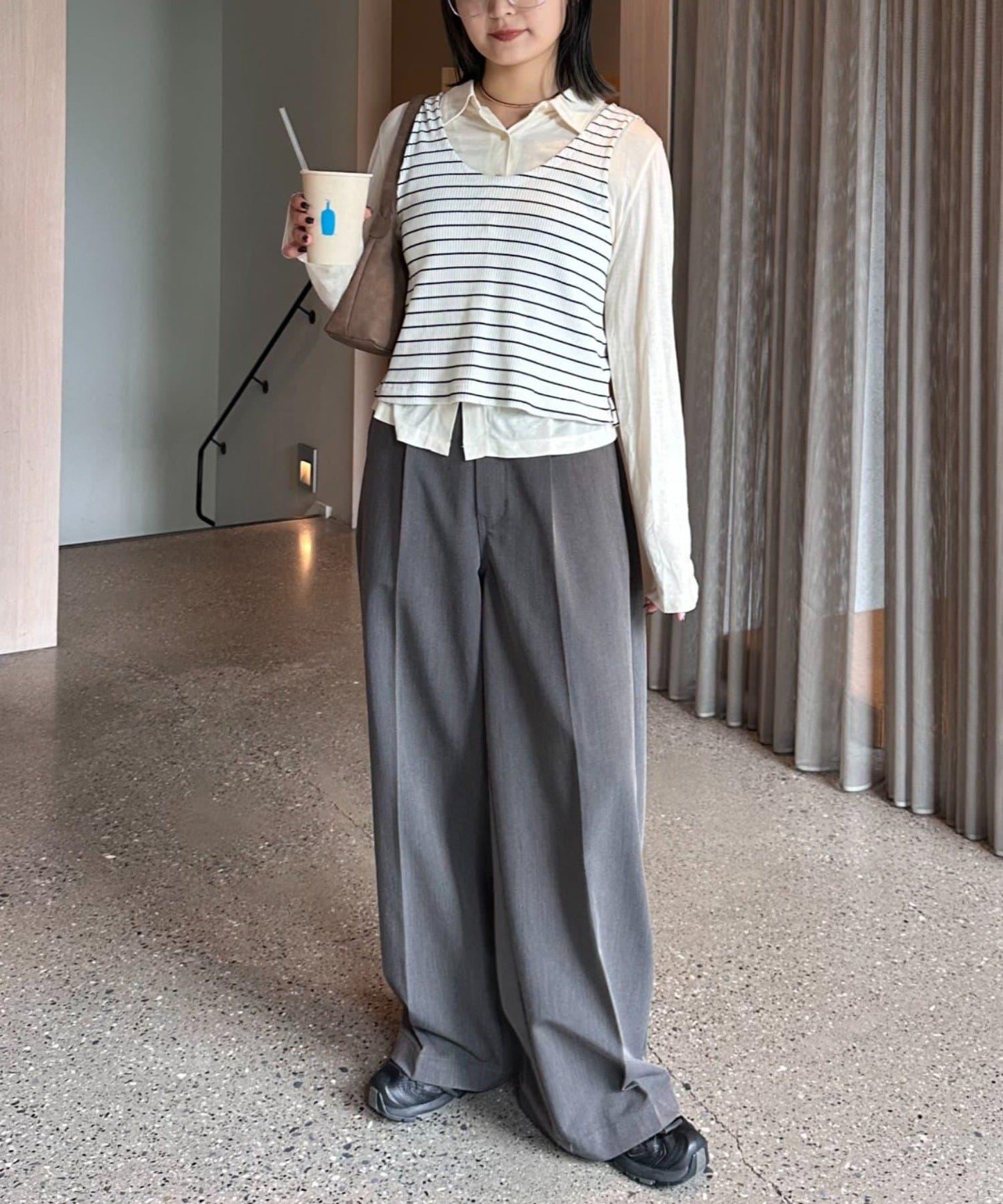 【CIAOPANIC TYPY】條紋背心疊穿翻領透視剪裁襯衫