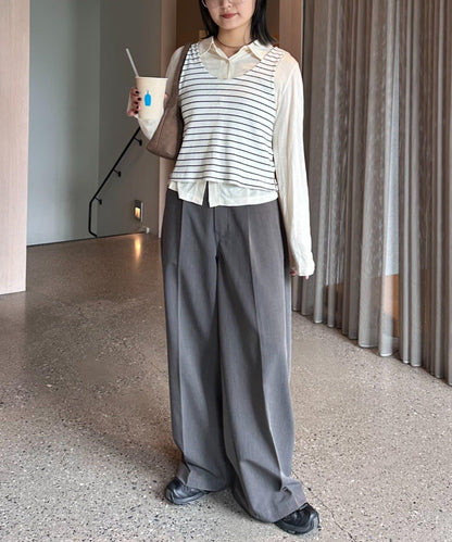 【CIAOPANIC TYPY】條紋背心疊穿翻領透視剪裁襯衫