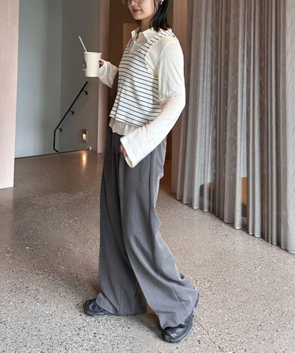 【CIAOPANIC TYPY】條紋背心疊穿翻領透視剪裁襯衫