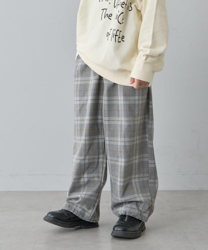 【兒童】【紅色&藍色】下襬抽繩格紋休閒褲